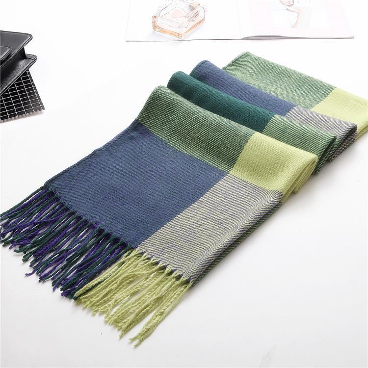 Клетчатый зимний шарф для женщин - шаль с кисточками в корейском стиле из искусственного кашемира