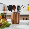 Деревянный держатель для кухонных принадлежностей, вращающийся на 360 градусов, органайзер для столешницы, большая вместимость, для лопаток, ложек, кухонных инструментов, банка для приборов
