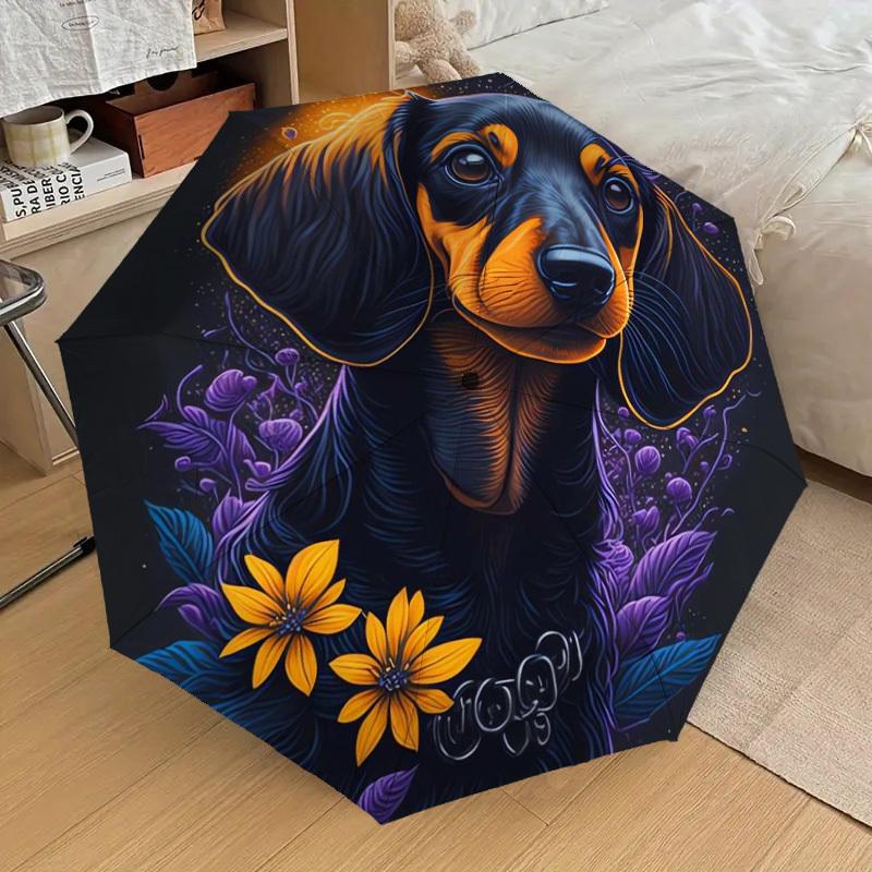 1pc Dachshund Flowers Night Artwork Umbrella with Plastic Handle,Suitable for All Seasons Home Travel Outdoor UmbrellaDD331