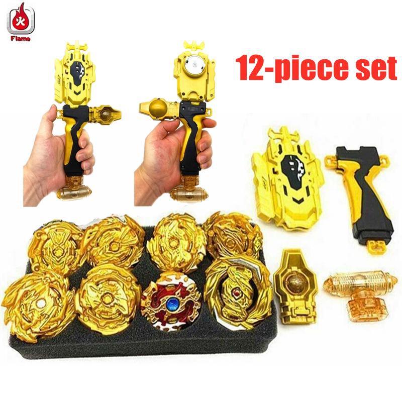 12PCS Top with Launchers Toupie Metal Gold Set Burst Fafnir Toys for Childn