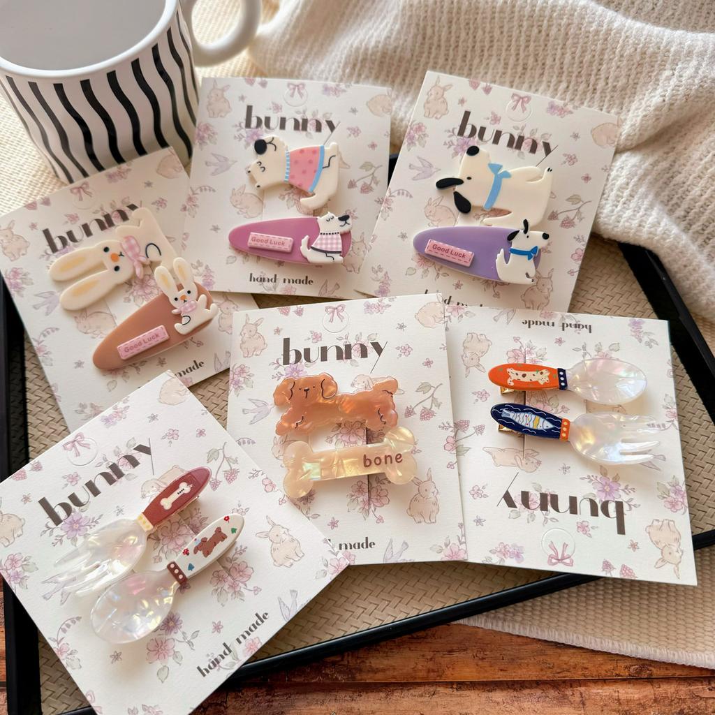 2 шт. заколки для волос с изображением мультяшного кролика для детей, цветные акриловые забавные заколки для волос в виде животных, аксессуары для волос для девочек