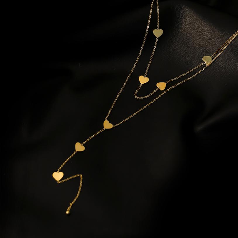 Нержавеющая сталь 316L Новая Мода Высококачественные Украшения 2-слойные Подвески-шармы Сердце-любовь Кисточки Цепочка Чокер Ожерелья и Кулоны Для Женщин