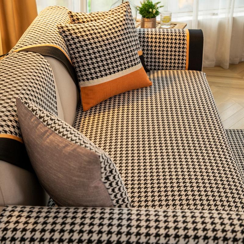 Chenille Sofa Cushion Four Seasons Universal Sofa Cover Simple Cushion Backrest Towel Cover Cloth Houndstooth Non-Slip Sofa Cover