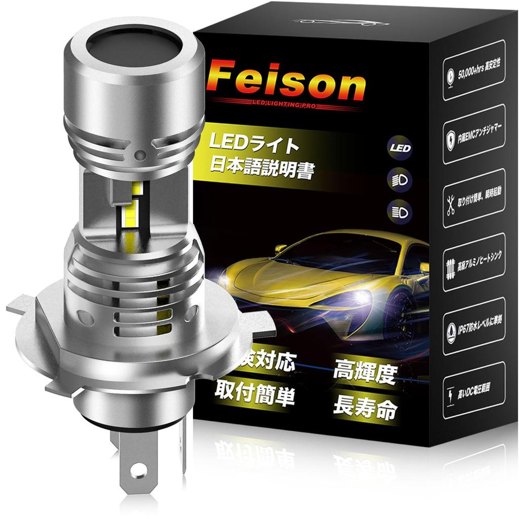 Feison H4 HS1 H19 LED Motorcycle Headlight, H4 LED Bulb, Compatible with Vehicle Inspections,