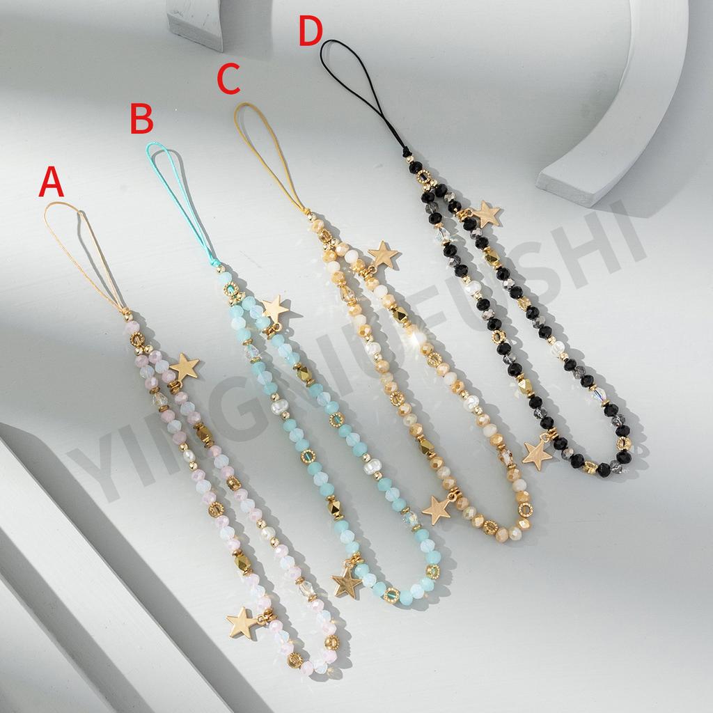 2025 New Fashion Cute Acrylic Beaded Mobile Phone Chain Star Pendant Telephone Strap Lanyard Cellphone Hanging Rope for Women