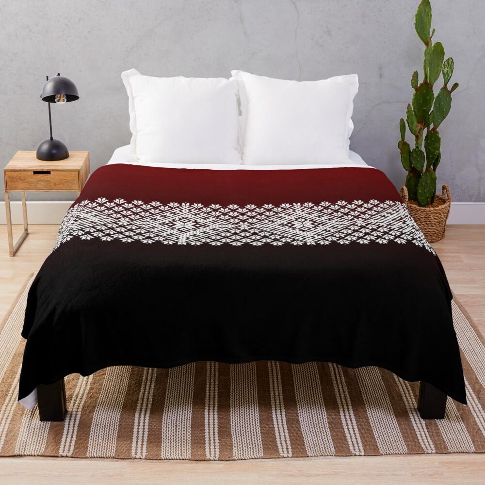 Red Black and White Latvian Lielvarde Belt motif Throw Blanket