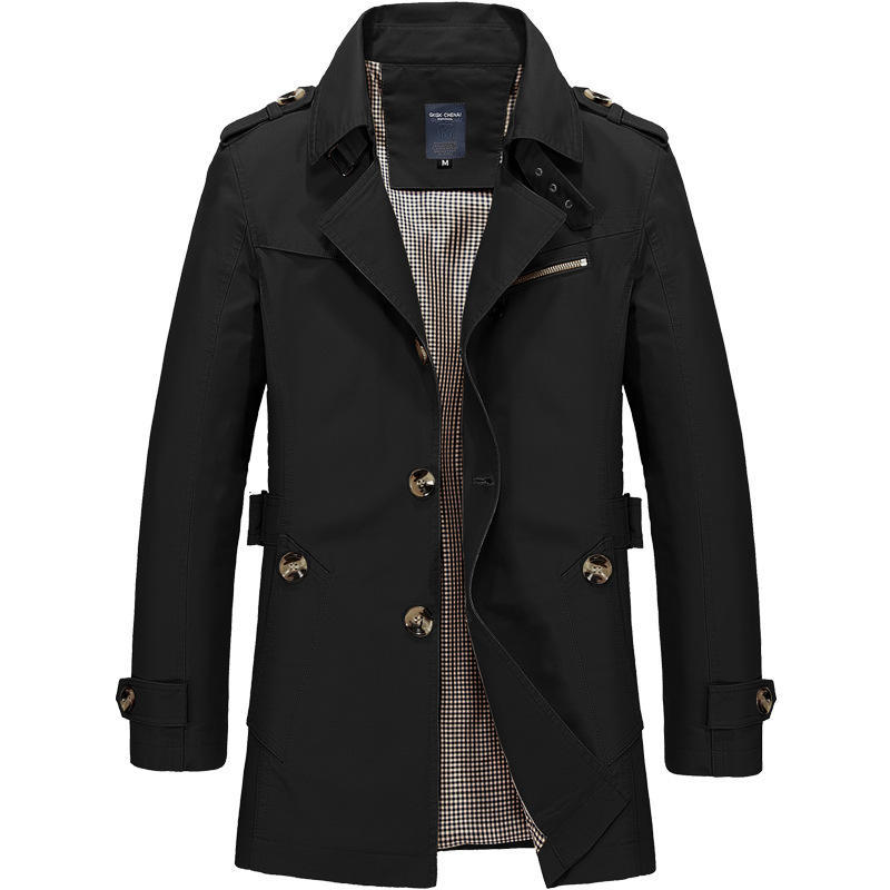 New Men's Spring and Autumn Leisure Jacket Trench Coat Long and Thin Cotton Washed Jacket Coat Men's Wear
