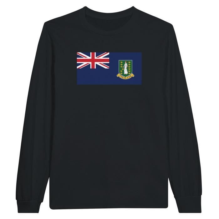 T-shirt à manches longues - PIXELFORMA - Drapeau des îles Vierges britanniques - Noir - Col classique - Adulte