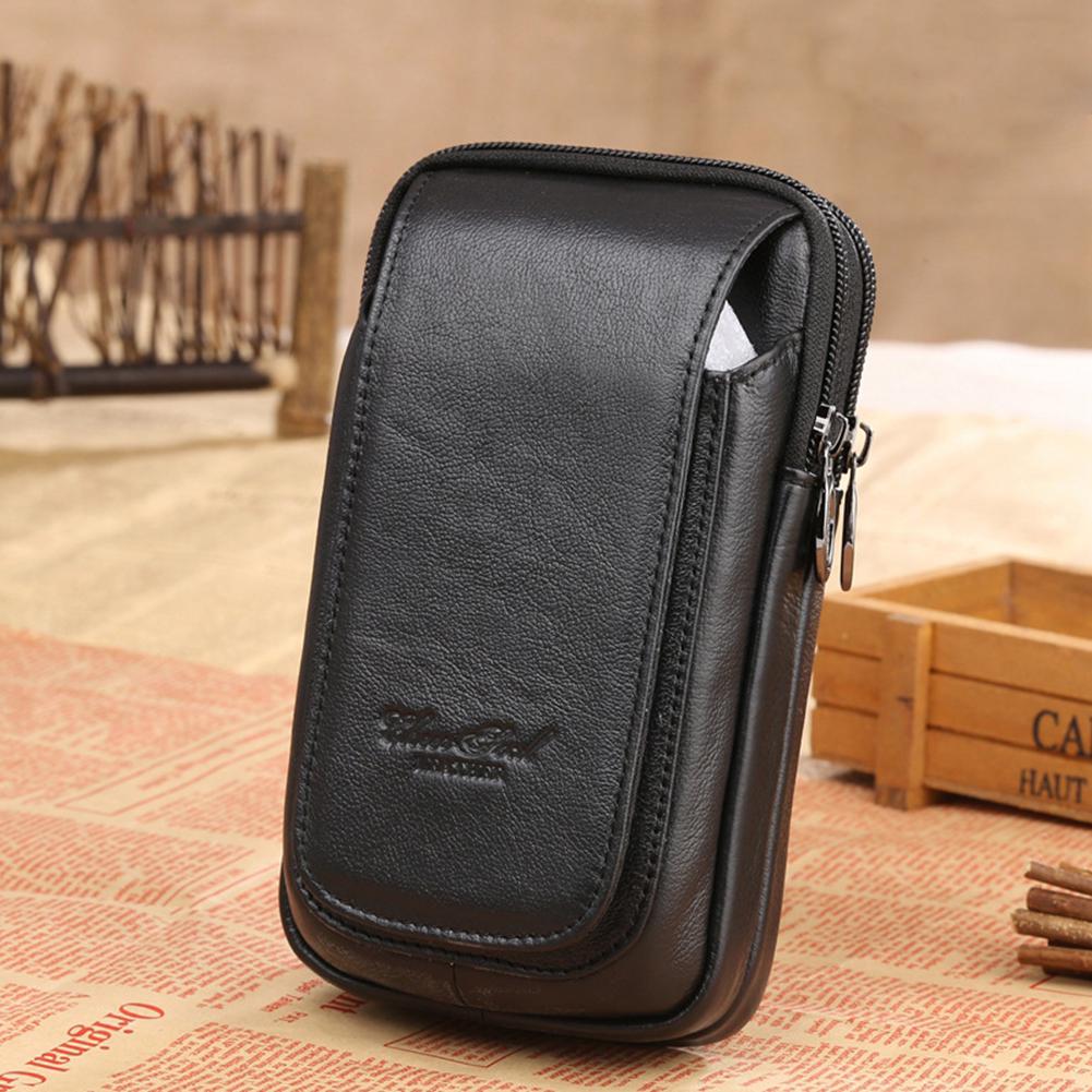 Повседневная поясная сумка из натуральной кожи с застежкой-молнией и крючком для ремня с несколькими карманами для телефона