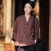 Women Chinese Style V-Neck Shirts Solid Color Long Sleeve Tops Vintage Blouses Autumn Shirts