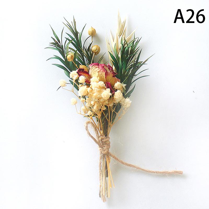 1Pc Mini Natural Dry Flowers Bouquet Boutonnieres Groomsmen Buttonholes Bridesmaid Flower Corsage Brooch Christmas Wedding Decor