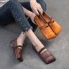 Square Toe Flat Bottom Comfortable Genuine Leather Versatile Solid Color Slip-on Women's Shoes