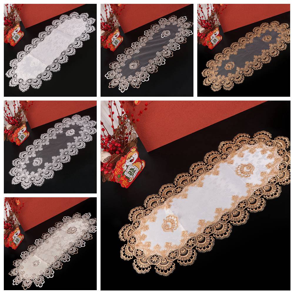 Покрывало для журнального столика с вышивкой цветов, дакрон, подставка под кофейный столик, овальная скатерть с кружевом, кухня