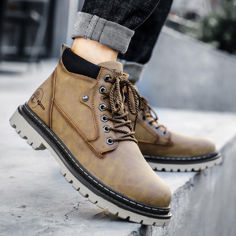 Men's Retro Casual Leather Men's Boots Vintage Lace Up Ankle Boot Cowboy Boots Combat Boots Outdoors Tooling Anti-slip Wearable