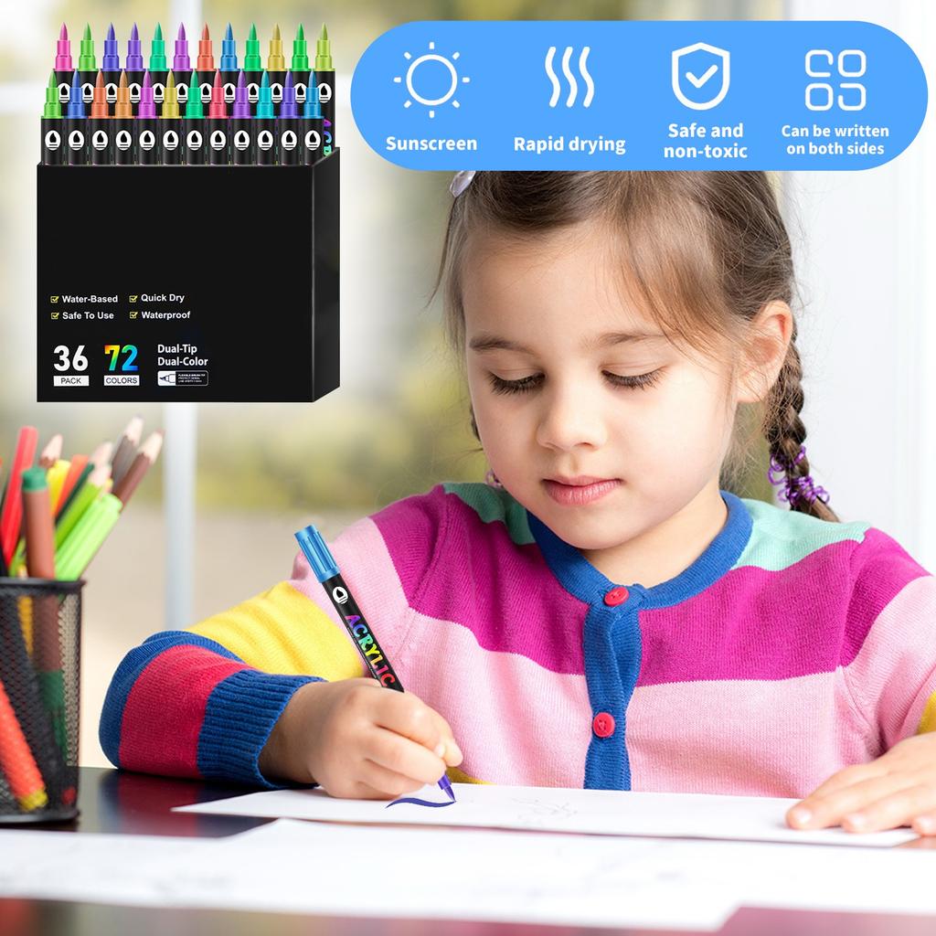 Акриловые маркеры 6 мл двухцветный акриловый маркер с двумя головками детский набор канцелярских принадлежностей для рисования 72 цвета ручка маркер