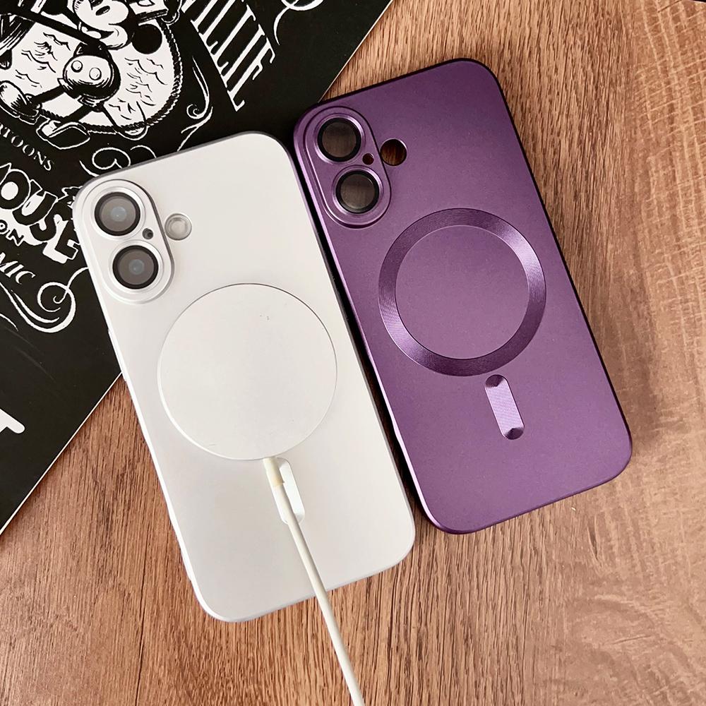 Металлический магнитный мягкий чехол для iPhone 16 Pro Max 15 14 Plus 11 12 13 беспроводной зарядки силиконовый защитный чехол для объектива