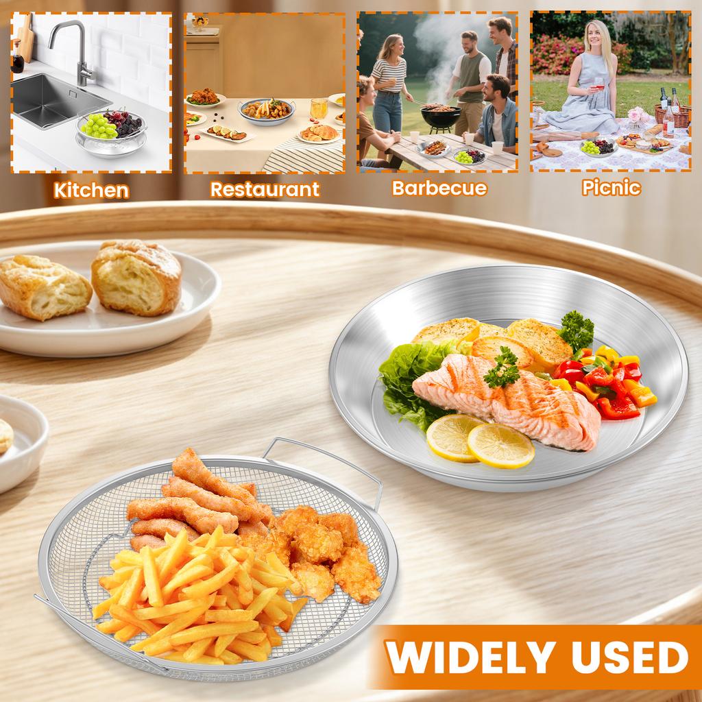 2 шт./набор корзин для картофеля фри из нержавеющей стали с ручкой, шумовка для еды, масляный фильтр, поднос для закусок, кухонное сито для приготовления пищи, тарелка