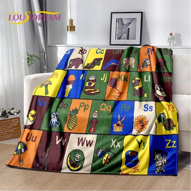 ABC Cartoon Alphabet Children Kids Early Education Soft Plush Blanket,Flannel Blanket Throw Blanket for Living Room Bedroom Sofa