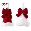 Christmas Tree Branch Pendants Plush Santa Hat Ornament with Bow Decor, Xmas Hanging Pendant Fabric Gift Box Toppers Lanyard for Holiday Decoration,