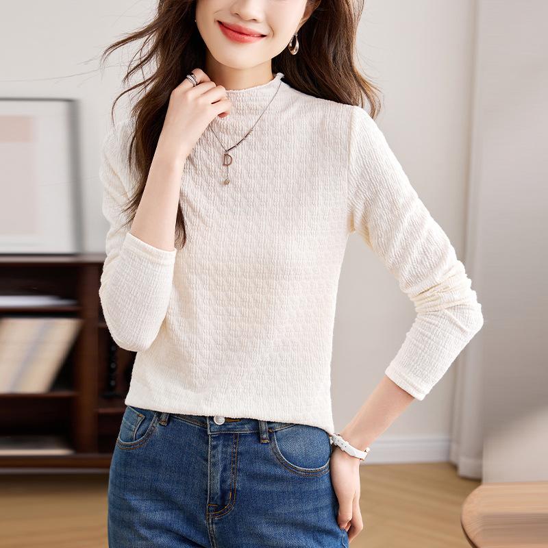Skinny Jacquard Tops for Autumn and Winter New Half-turtleneck Slim Layered Bottoming Shirt for Women's