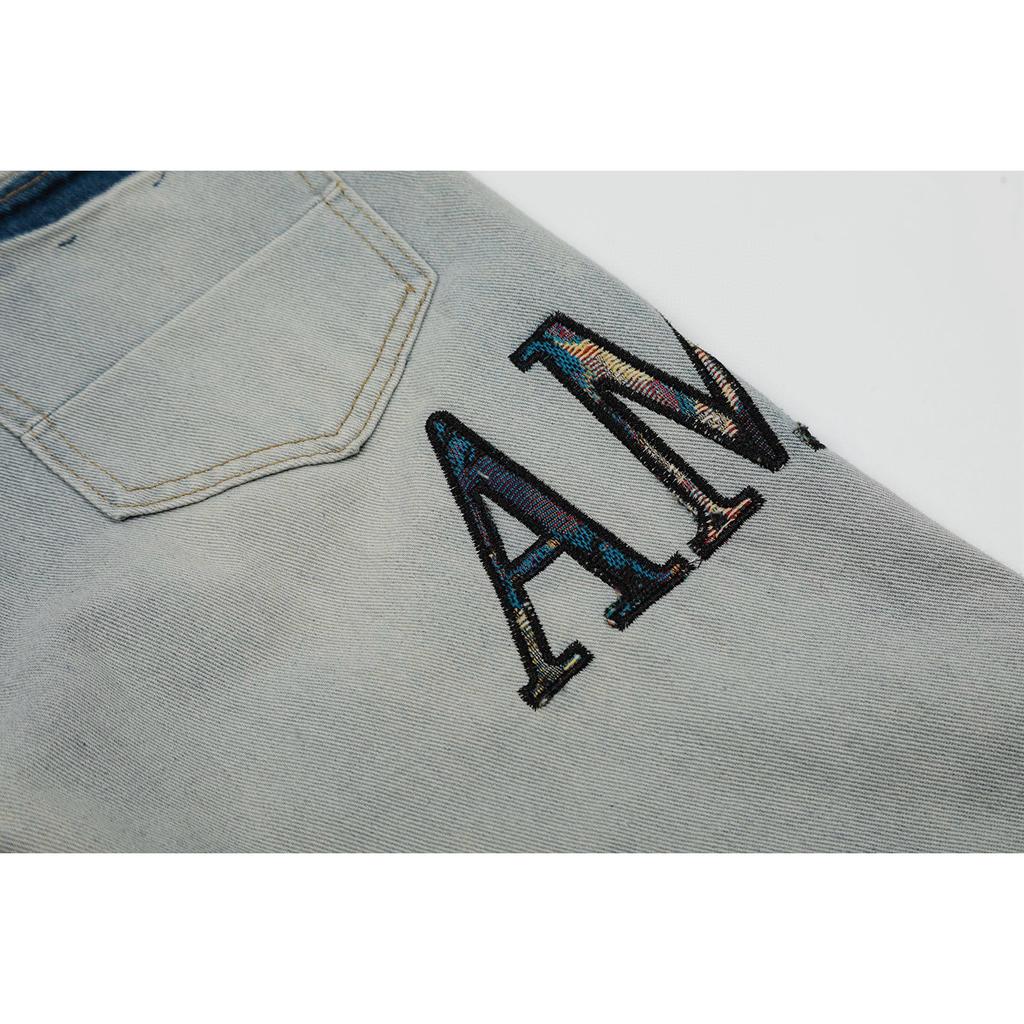 M48 Amiri Men's and Women's American Style Trendy Jeans with Fabric Patches, Holes, Embroidery, Casual and Fashionable High Street Pants