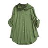 2025 Women's Solid Color Long Sleeve Button-Down Loose T-Shirt - European and American Style, Oversized Fit.