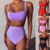 Women's Swimsuit Solid Color High Waist Sexy Bikini Split Brazilian Beachwear Bathing Suits
