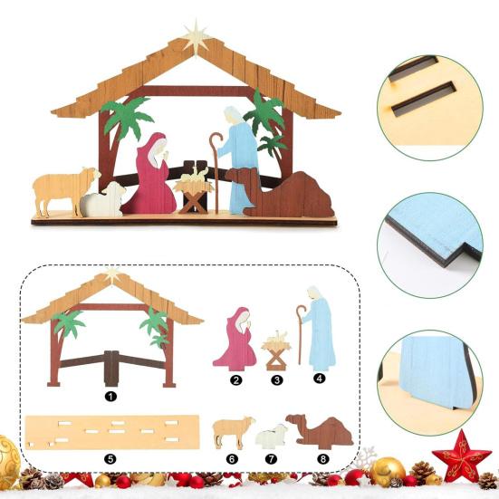 Рождественский вертеп Yousheng, деревянный рождественский вертеп, христианская религиозная статуэтка, праздничный настольный центральный элемент для декора фермерского дома