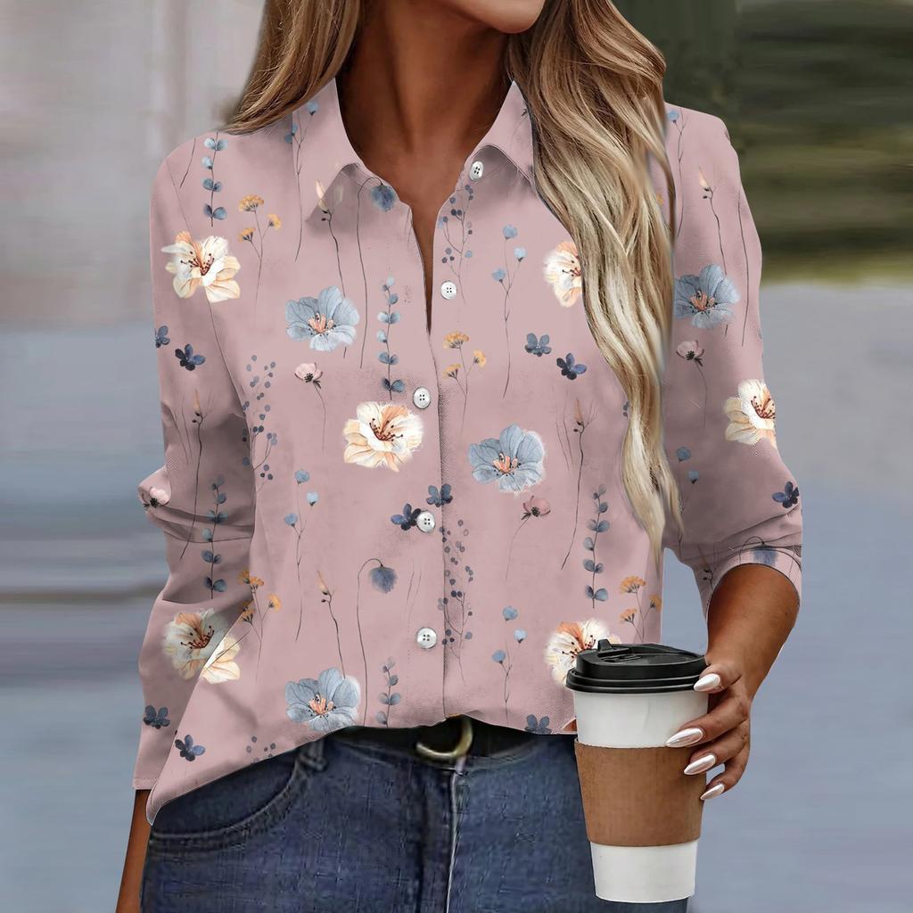Women's Shirt Blouse Floral Print Button Long Sleeve Casual Basic Shirt Collar Regular Top