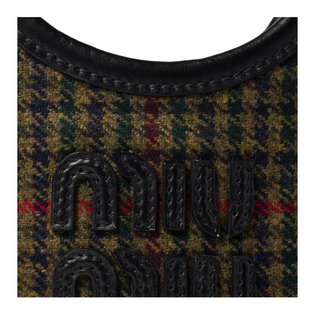 Miu Miu Ivy Adjustable Detachable Shoulder Strap Logo Plaid Fabric Shoulder Crossbody Tote Bag Women handbags Dark-Green Black 5BA281_2DU5_F0466_V_OLN