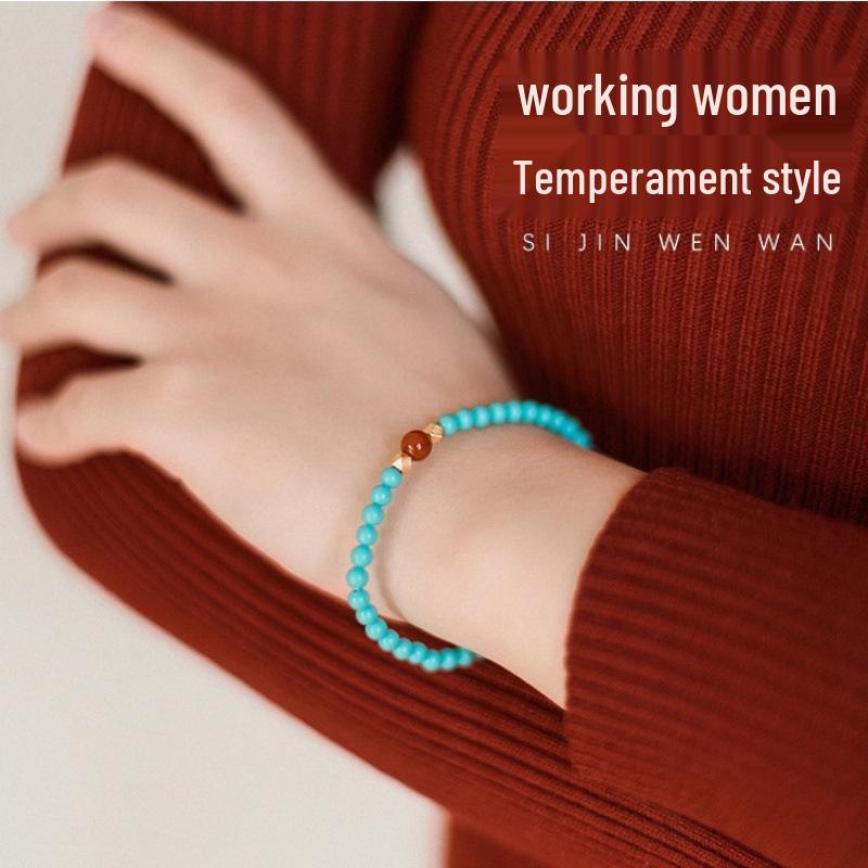 Женский браслет из бирюзы и южного красного камня - Элегантный натуральный дизайн на удачу
