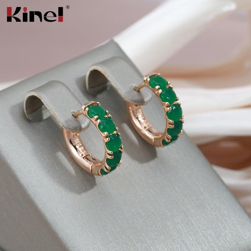 Женские серьги-кольца Kinel с опалом и зеленым цирконом, роскошные повседневные украшения цвета розового золота
