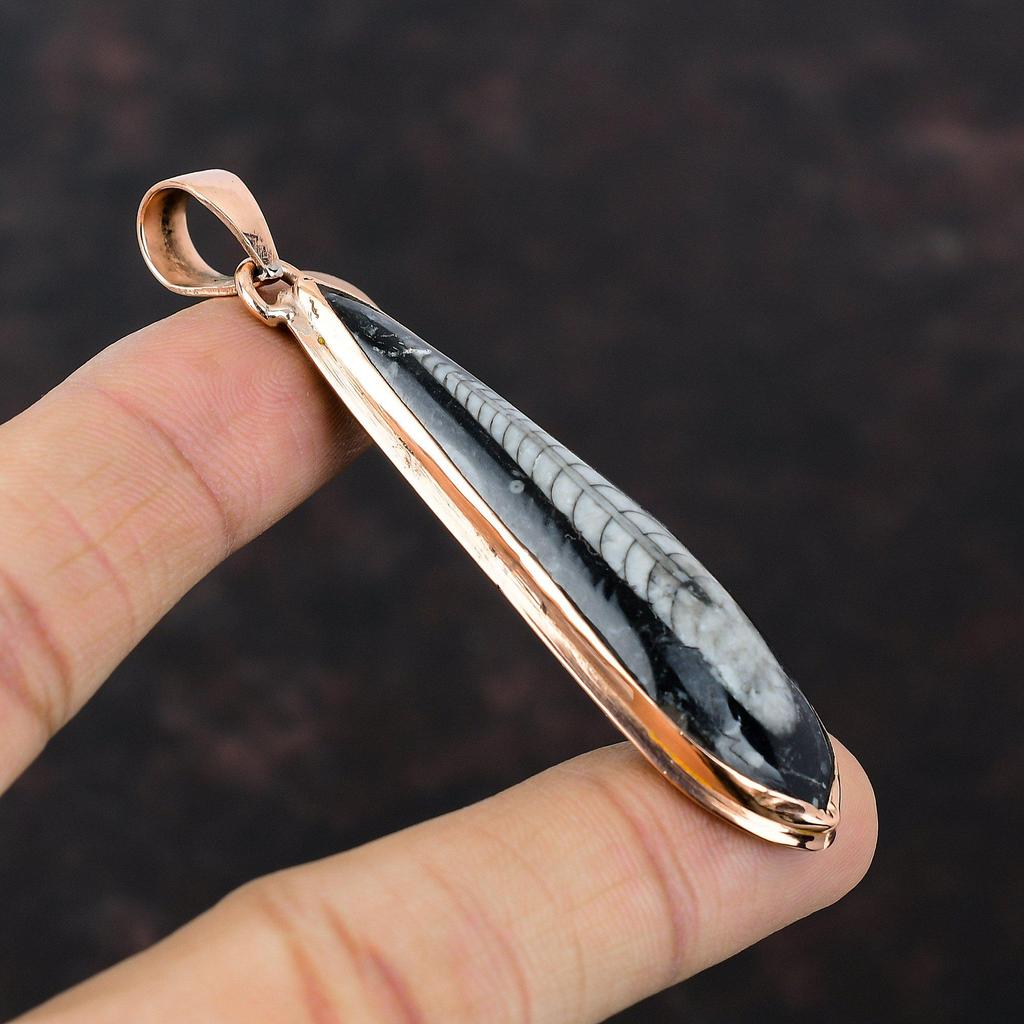 Orthoceras Fossil Pendant Copper Pendant Natural Gemstone Pendant Handmade Jewelry Amazing Pendant Gift For Mom Unique Copper Design Jewelry
