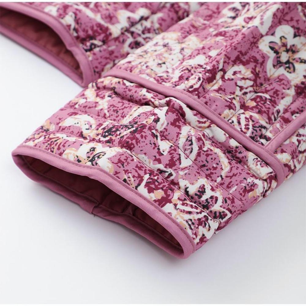 VAYLA Шикарные женские хлопковые куртки с цветочным принтом Элегантные однобортные куртки с воротником-стойкой Повседневные пальто Осень Зима Женская стеганая верхняя одежда