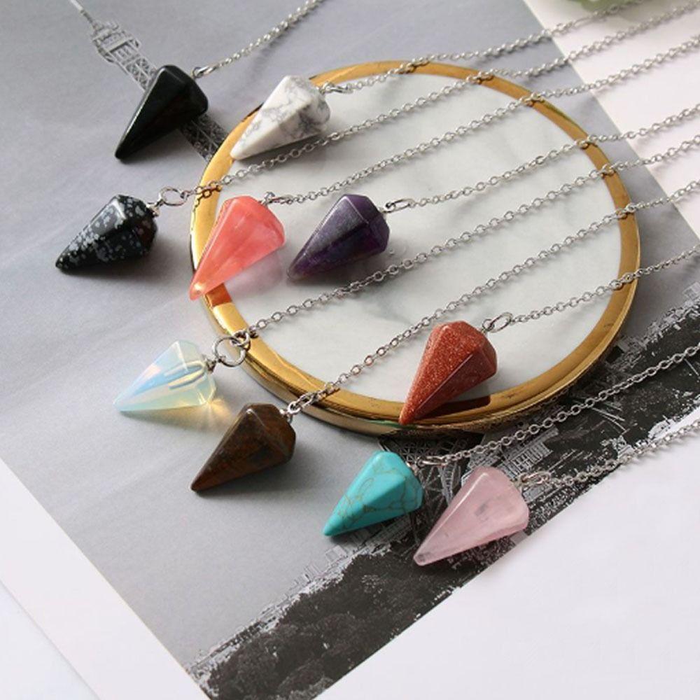 Jewelry Rose Quartz Amethyst Hexagon Pyramid Natural Stone Reiki Pendulum Pendant Amulet Crystal