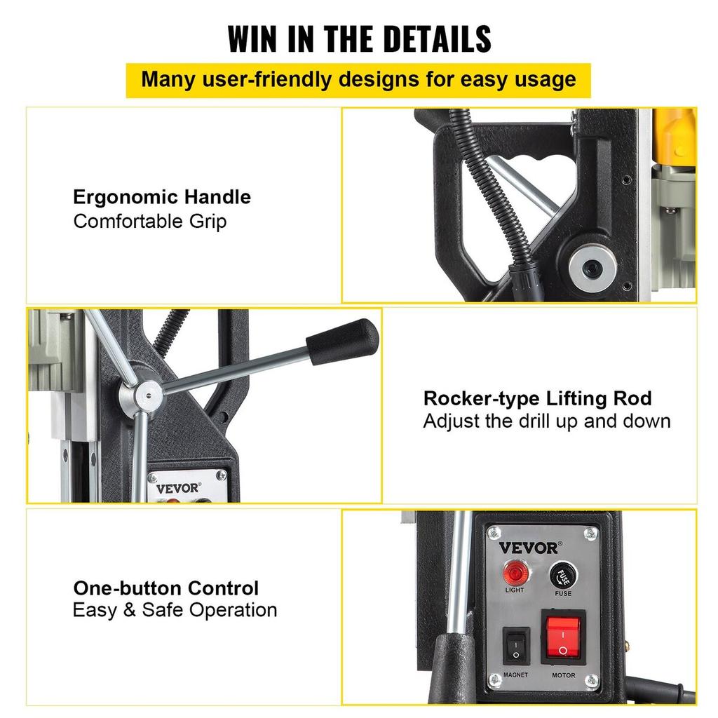 Magnetic Drill, 1100W 1.57" Boring Diameter, 2697lbf/12000N Portable Electric Mag Drill Press with 7 Bits, 580 RPM Max Speed Drilling Machine for any