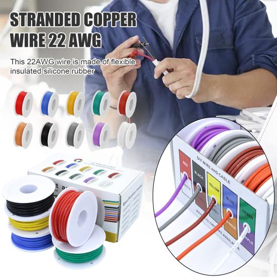 22 Gauge 22 AWG Stranded Electric Wire 1.7mm Diameter Flexible Silicone Insulated Tinned Copper 60 Strands Electrical Hookup Wire