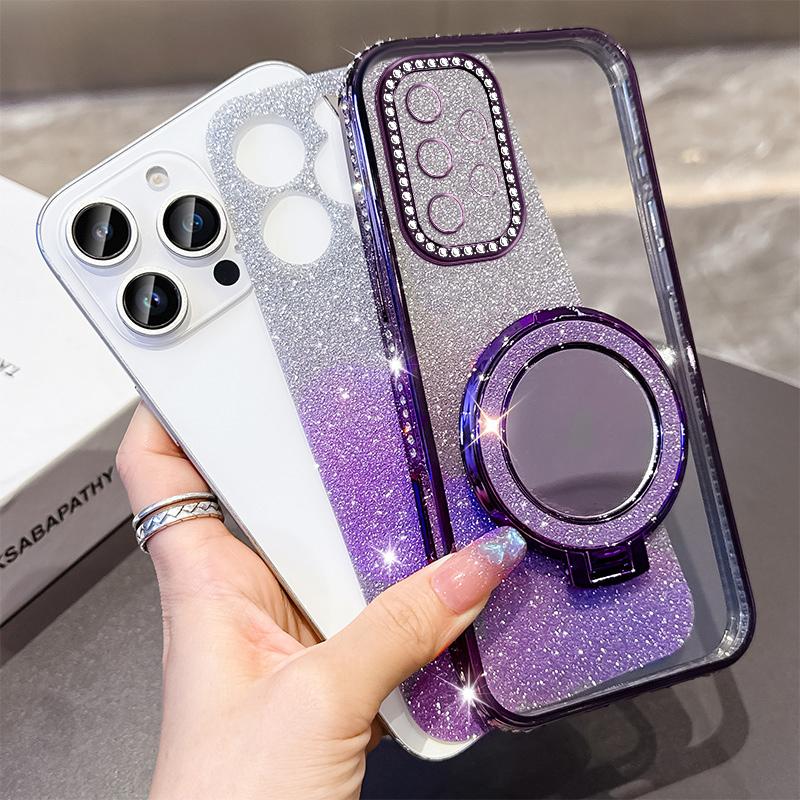 KEYSION Luxury Glitter Jewelled Magnetic Phone Case for Samsung Galaxy A52 S 5G A32 4G Makeup Mirror Stand Shockproof Back Cover