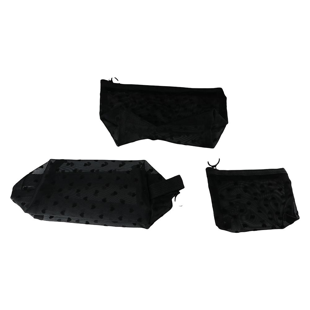 Wave Point Transparent Cosmetic Bag Large Capacity Love Heart Mesh Makeup Bag Cute Travel