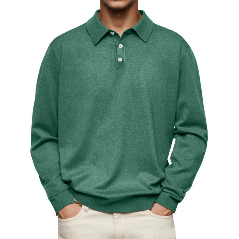 Men S Long Sleeve V Neck Button Casual Polo Shirt