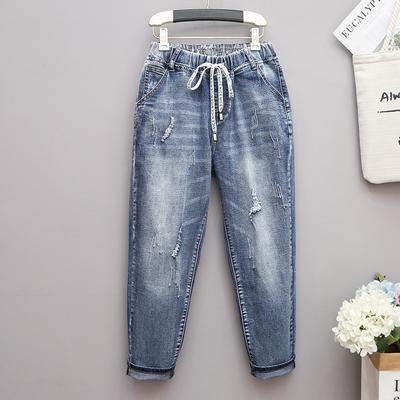 Женские повседневные винтажные джинсовые шаровары с высокой талией и эластичной резинкой на талии, большие размеры