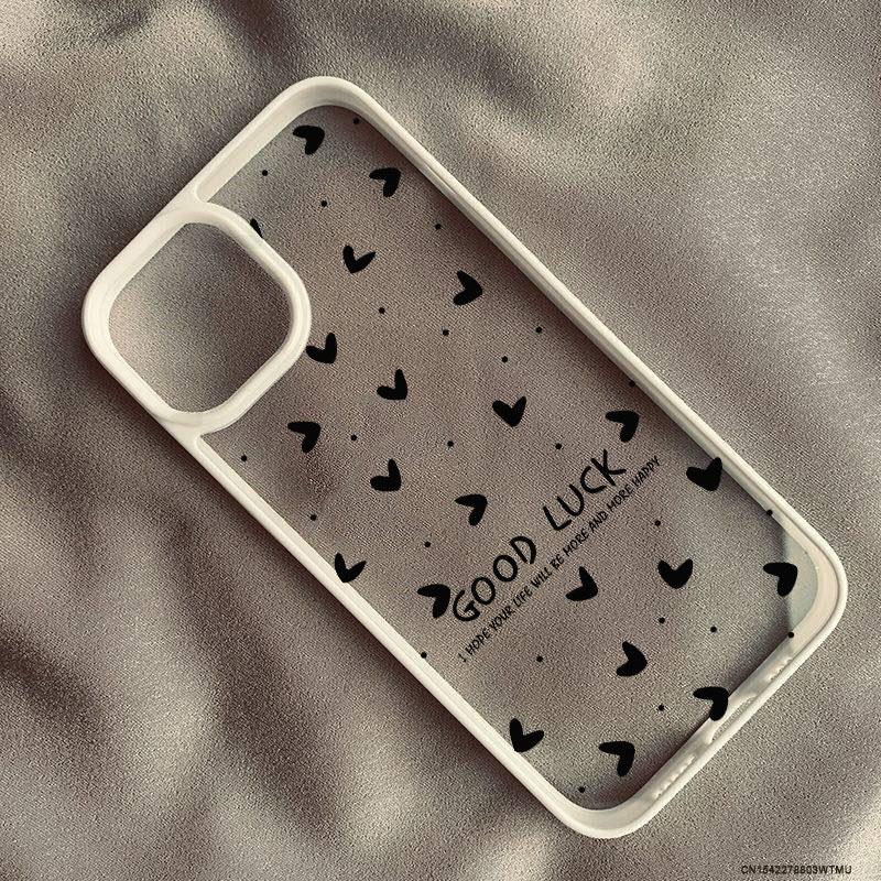 Fashion Pink Little Love Heart Phone Case For iPhone 17 Pro 15 16 14 13 12 11 XR XS Max 7 8Plus Cute Good Luck Clear Hard Cover