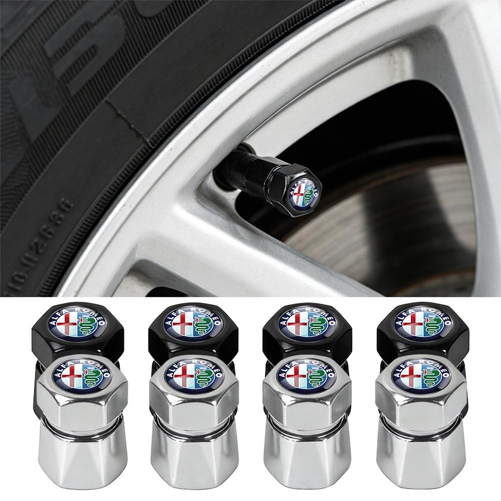 DYSA7 4Pcs Car Wheel Tire Valve Caps Dust Proof Cover Decoration For Alfa Romeo Giulia Giulietta 159 147 156 MiTo Stelvio Accessories