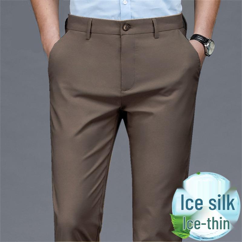 Мужские летние тонкие брюки прямого кроя из ледяного шелка