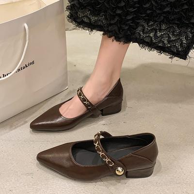 Женская повседневная обувь Новые роскошные кожаные туфли с пряжкой на толстом каблуке Женские туфли Мэри Джейн Мягкая подошва Женские туфли на высоком каблуке Универсальные