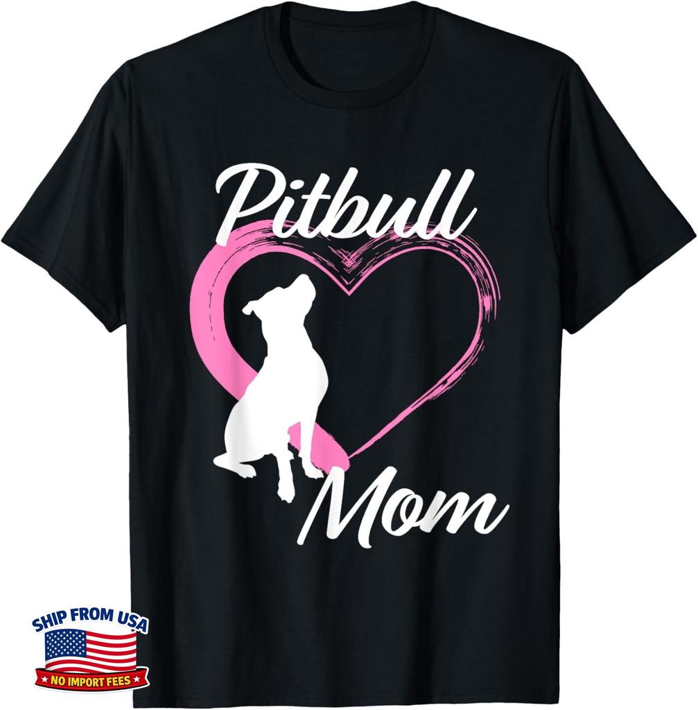 Pitbull Gifts for Pitbull Lovers Cute Pitbull Mom Pink Heart Gift T-Shirt