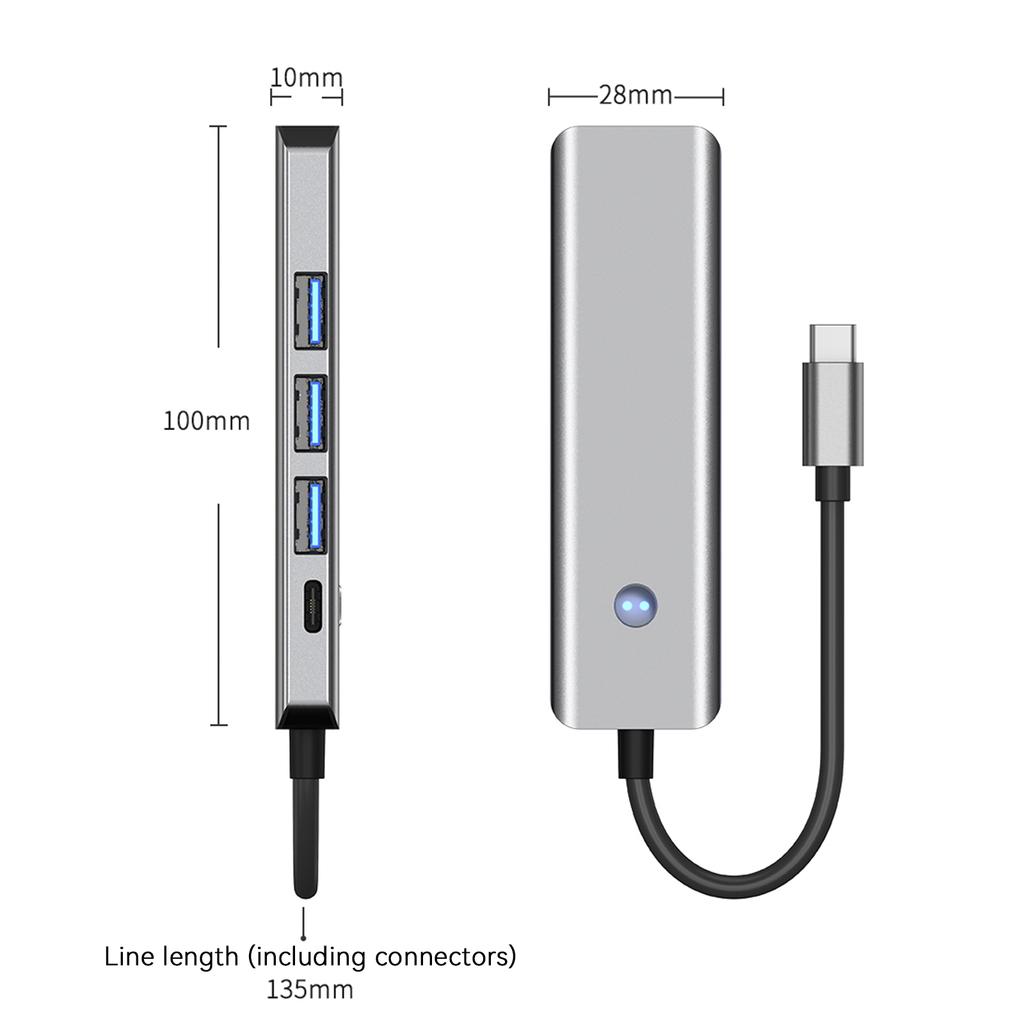 Адаптер-хаб с интерфейсами 5 в 1 TYPE-C+USB3.0*1+USB2.0*2+HDMI+PD100W для iPad