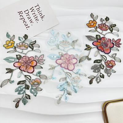 Изысканная вышивка бисером и пайетками в виде цветов, тканевая наклейка, модные трехмерные аксессуары для украшения цветов, аппликация из кружева для ципао и ханьфу