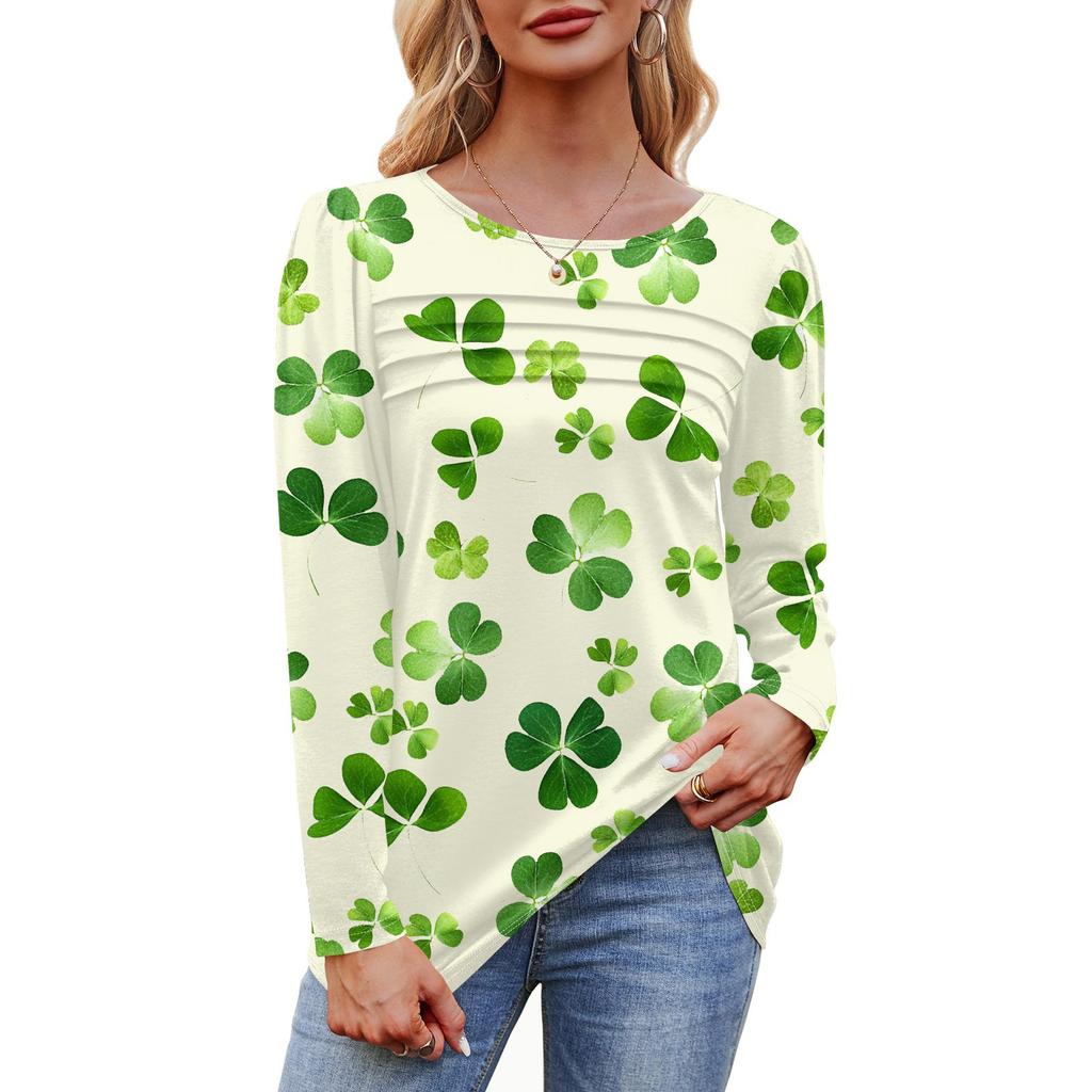 Женский свободный повседневный топ с круглым вырезом и длинными рукавами, модный топ