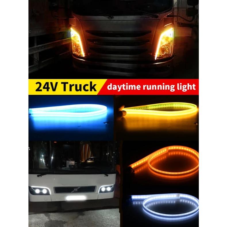24V Truck Daytime Running Lights LED Turn Signal Light Flowing Yellow Light Start Dynamic Scan DRL Waterproof Truck Headlight